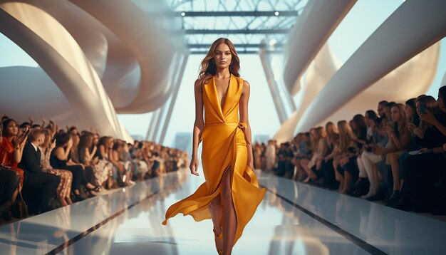 A model walking down the runway fashion photography