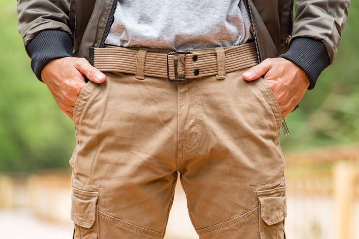 Model wearing cargo pants or cargo trousers 