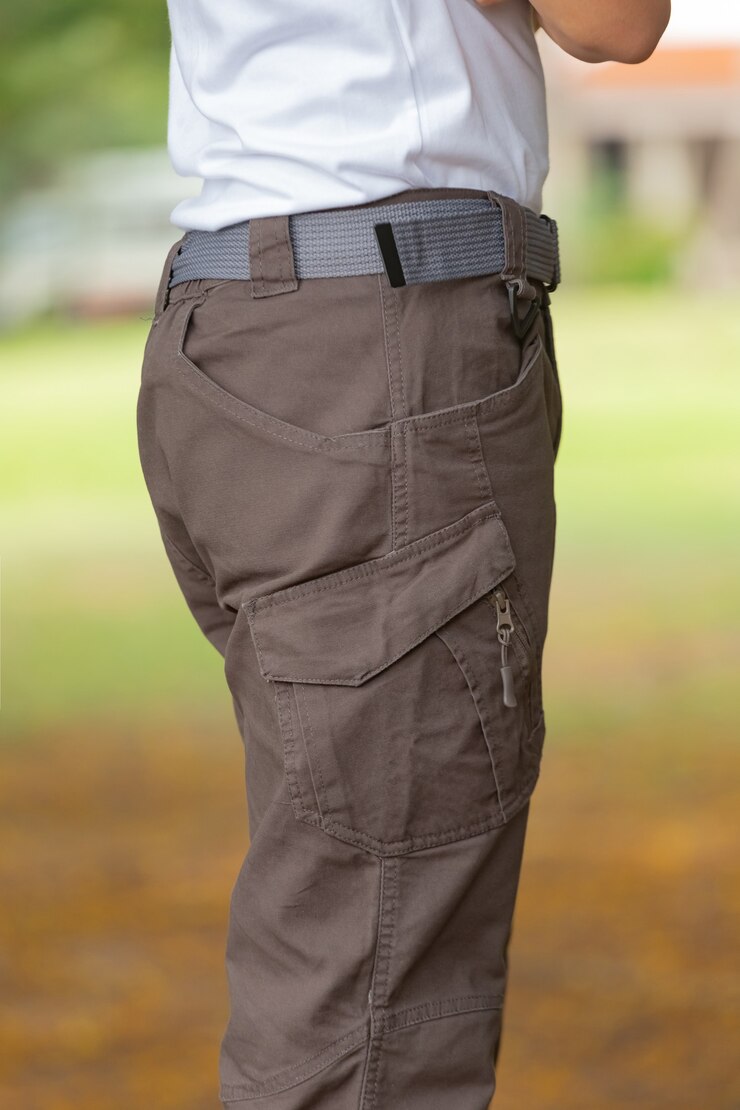 Model wearing cargo pants or cargo trousers.