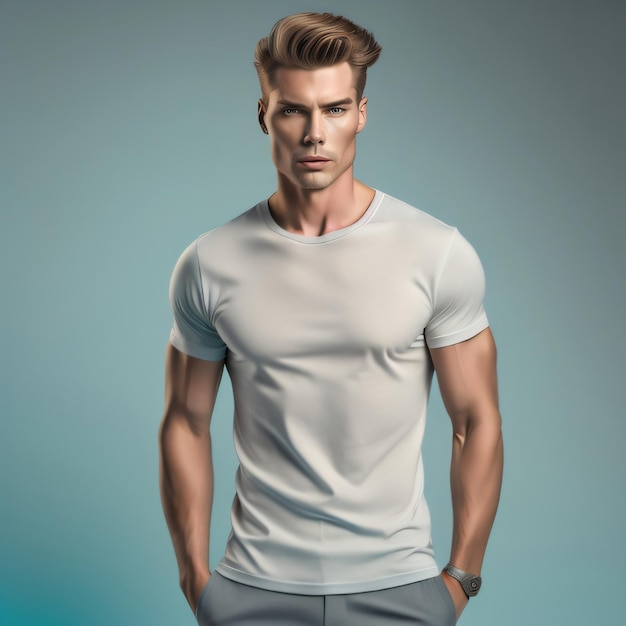 Model Wearing A Grey Tshirt