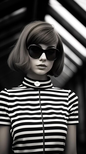 Photo a model wearing a striped shirt with a striped shirt and sunglasses