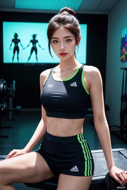 a model wears a black and green athletic top