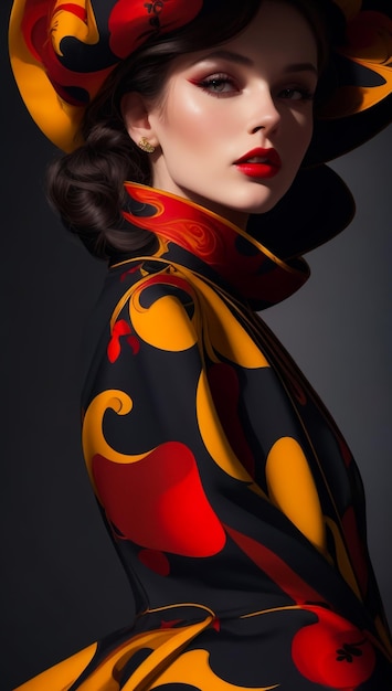 A model wears clothes in Russian style Traditional vivid and rich colors