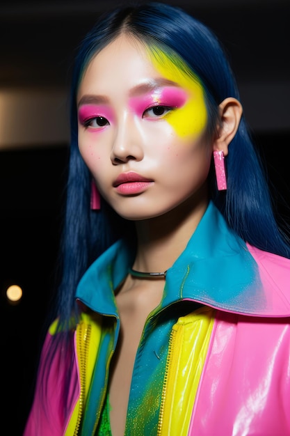 A model wears a colourful outfit from the runway collection