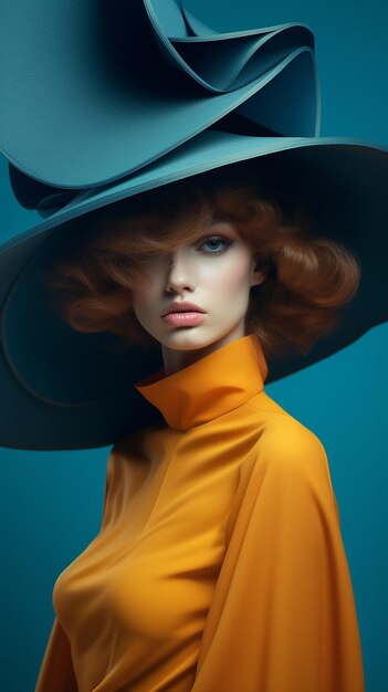 a model wears a hat with a yellow shirt and a black hat.