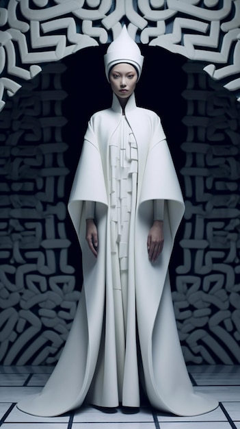 a model wears a white robe with a white robe on it.