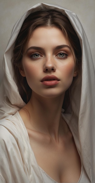 a model wears a white scarf with a long neckline