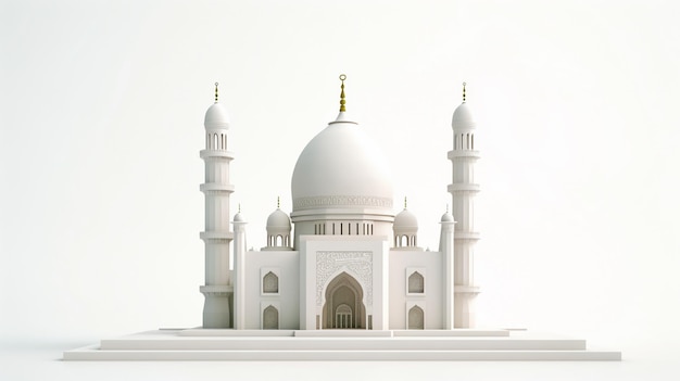 A model of a white mosque with a white structure on the top.