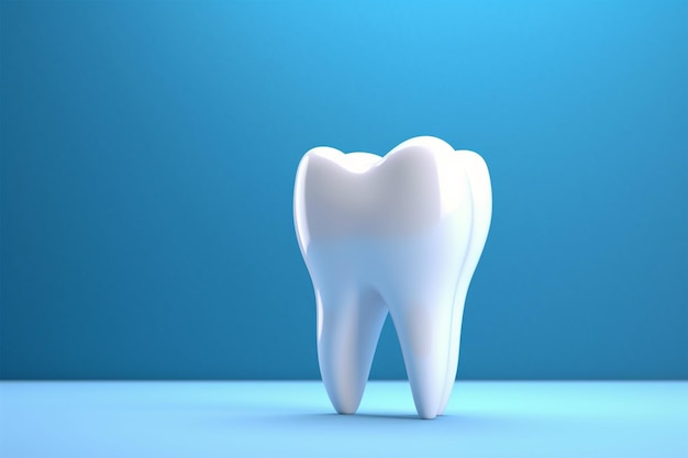 Model of white tooth and on blue background dental care