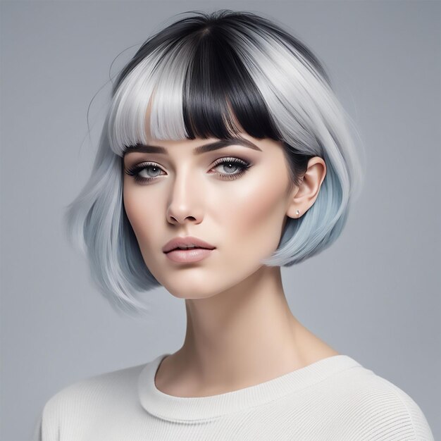 a model with a black and white haircut