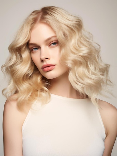 a model with blonde hair and a white top