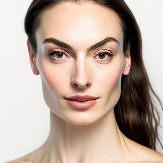 Photo model with face without makeup for beauty products generative ai