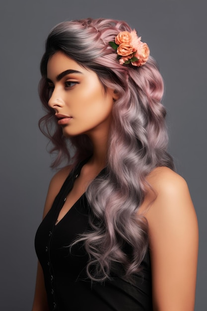 A model with a flower in her hair