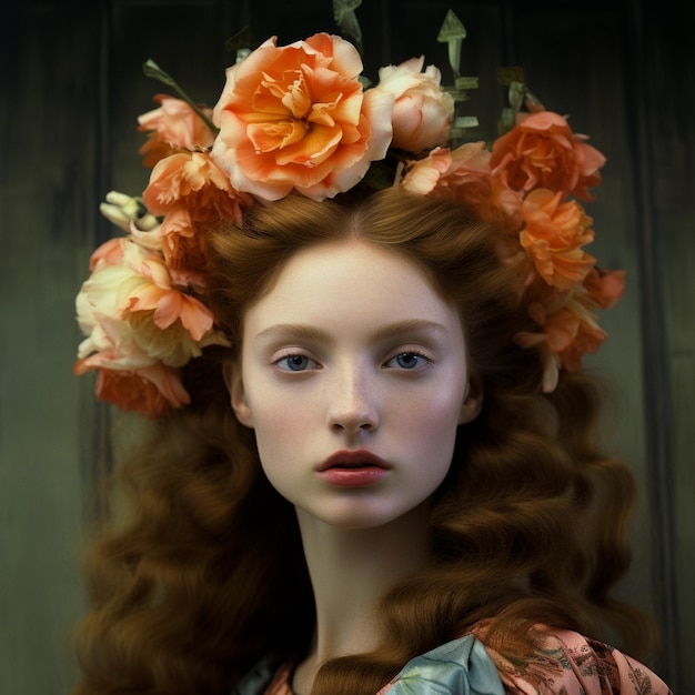 Foto modello con un fiore nei capelli