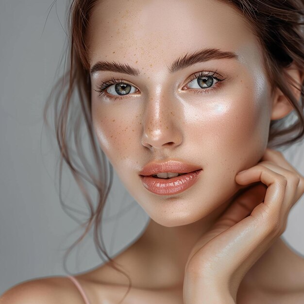 a model with a freckle on her face