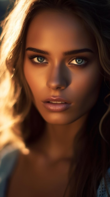 A model with a green eyes and a shadow on the face