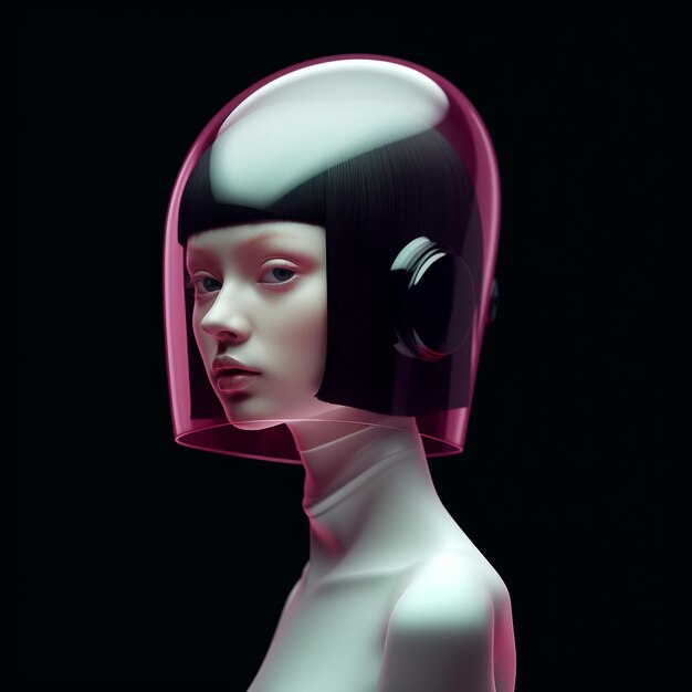 A model with a helmet and a pink helmet on it