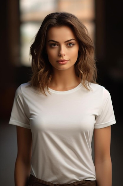 A model with long hair and a white shirt