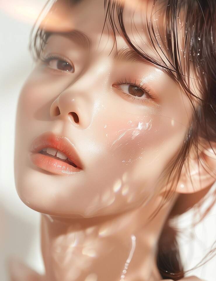 a model with a pink lip and a white splash of water