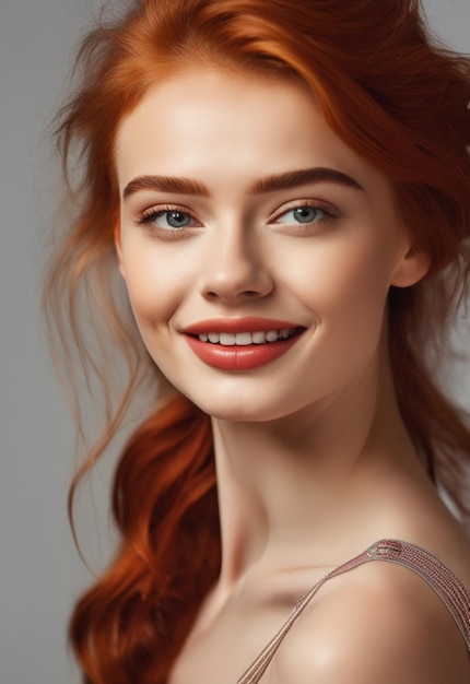 a model with red hair and a tattoo on her neck