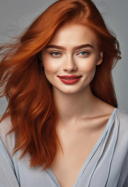 a model with red hair and a white dress