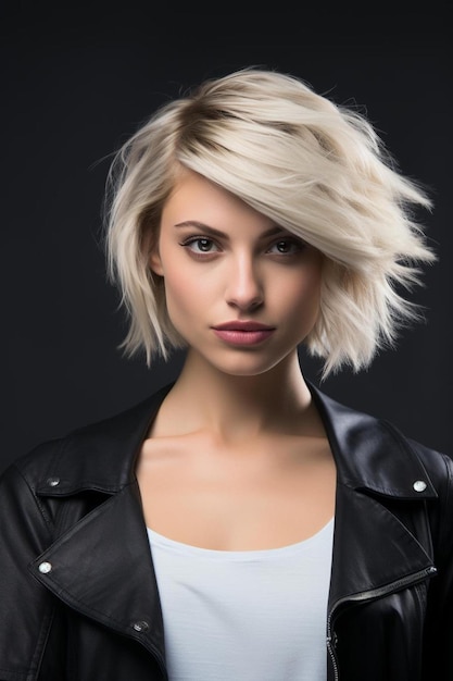  Premium AI Image | a model with short blonde hair and a white shirt