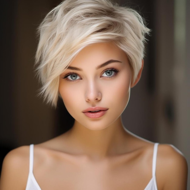 Photo a model with short blonde hair and a white tank top