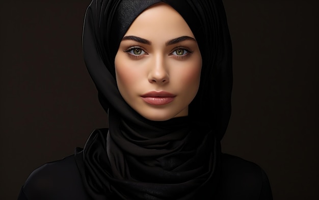 Model Woman in Black Hijab AI