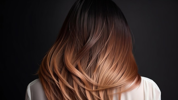 Foto modella donna da dietro con i capelli colorati con la tecnica ombre o balayage colorazione dei capelli