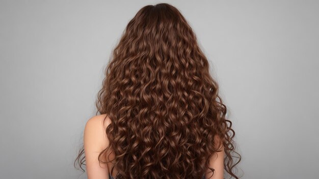 Model woman from behind with beautiful long curly hair dyed hair