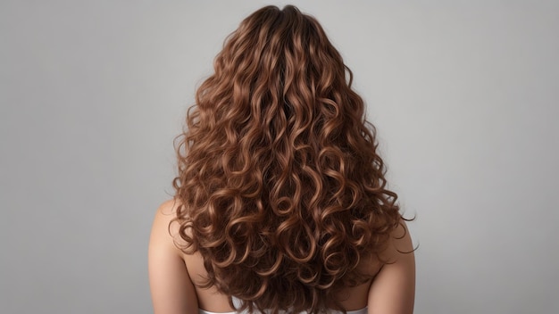 Model woman from behind with beautiful long curly hair dyed hair