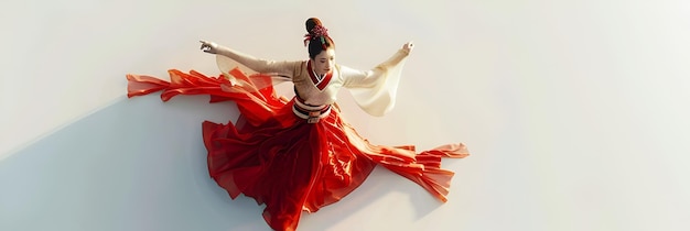 Foto un modello di una donna in un vestito rosso è su uno sfondo bianco
