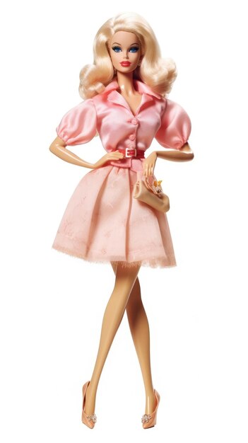 Foto un modello di una donna che indossa un vestito rosa con un fiocco rosa sulla parte anteriore.
