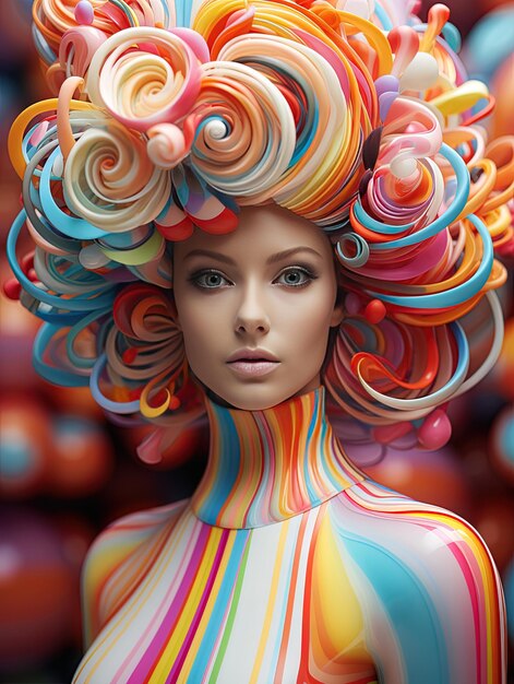 a model of a woman with rainbow hair and rainbow hair