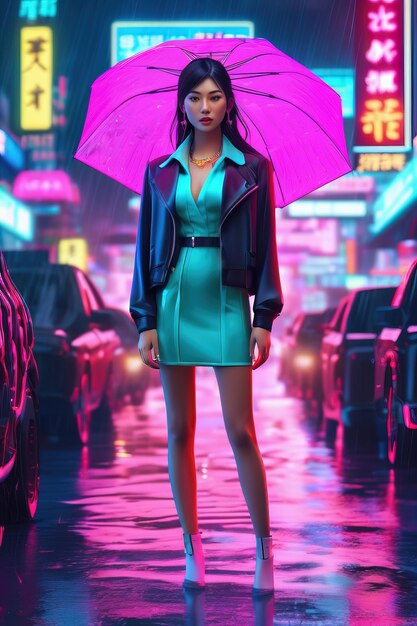 A model of a woman with an umbrella in a raincoat