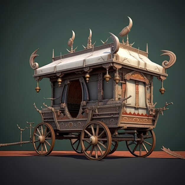 Photo a model of a wooden cart with horns and horns