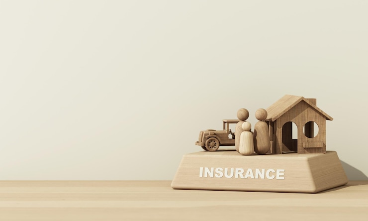 Photo model of a wooden house and a car with a on wood podium in the concept of real estate insurance and family financial future planning on a white background cartoon style 3d rendering