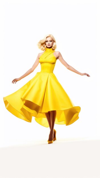 Photo a model in a yellow dress with a yellow belt