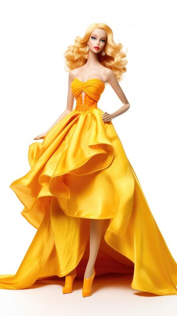 Модель в желтом платье с желтым платьем