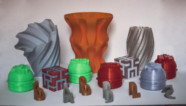 Photo models printed by 3d printer colorful objects printed 3d printer