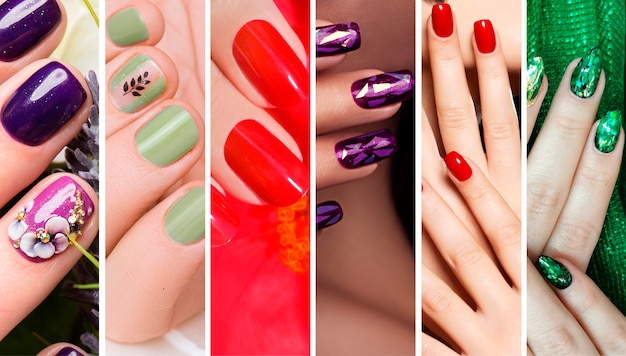 Photo models wearing beautiful manicures collage