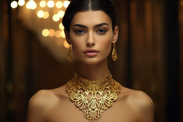 Models wearing stunning gold jewelry pieces