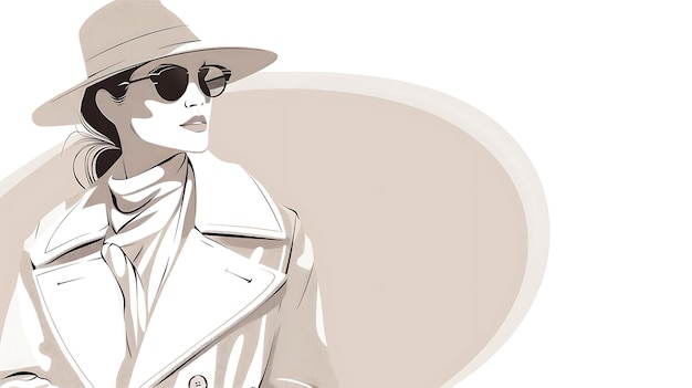 Modemodel in stijlvolle hoed en zonnebril Vector handgetekende illustratie