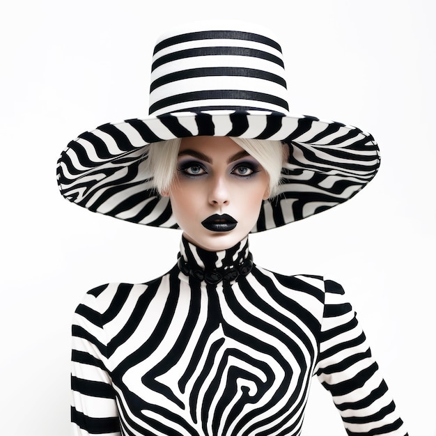 Modeportret van een model in modeaccessoires en kleding met zebraprint