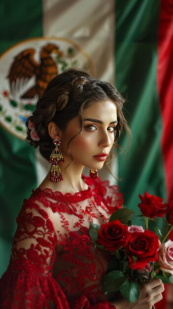 Foto modeportret van vrouw met mexicaanse vlag