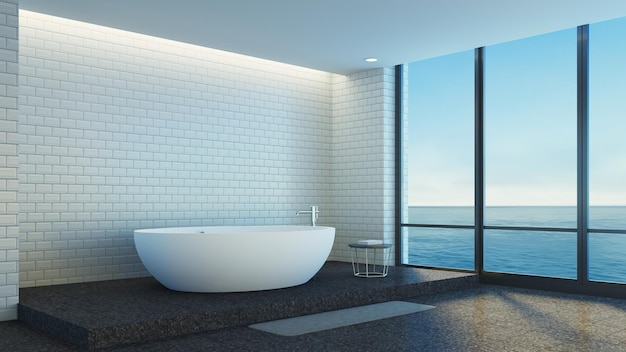 Moderm luxury bathroom sea view - 3D rendering