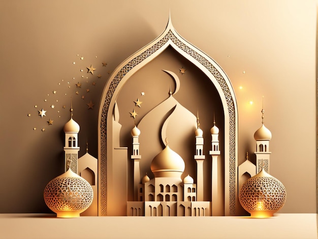 Photo modern 3d greeting card islamic holiday banner suitable for ramadan raya hari eid aladha and mawl