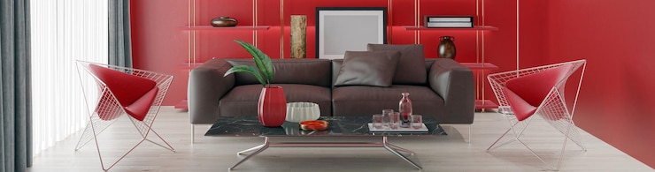 Фотография современная 3d иллюстрация баннер расслабляющая и удобная современная гостиная с диванами, креслами, окнами, коврами, журнальными столиками, шторами и книжными полками