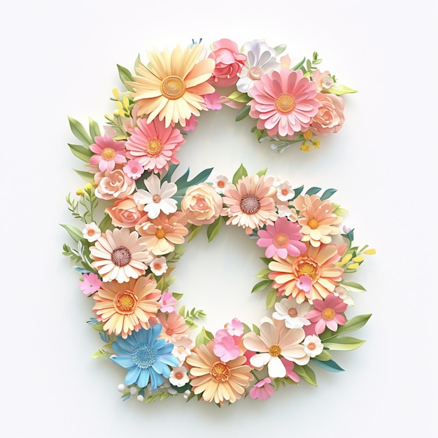 Modern 3D letter 6 adorned with vibrant floral design For Social Media Post Size