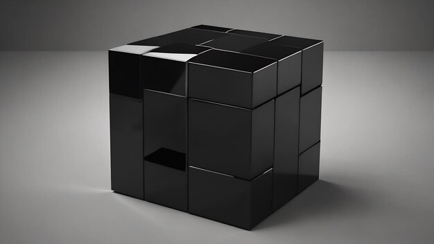 Modern abstract 3d black cube on black background